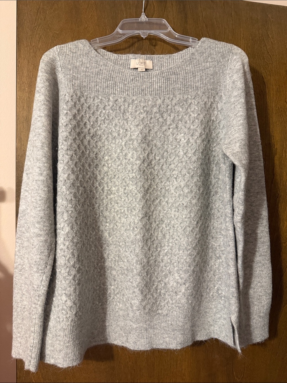 LOFT Women's Heather Gray Textured Crew Neck Sweater